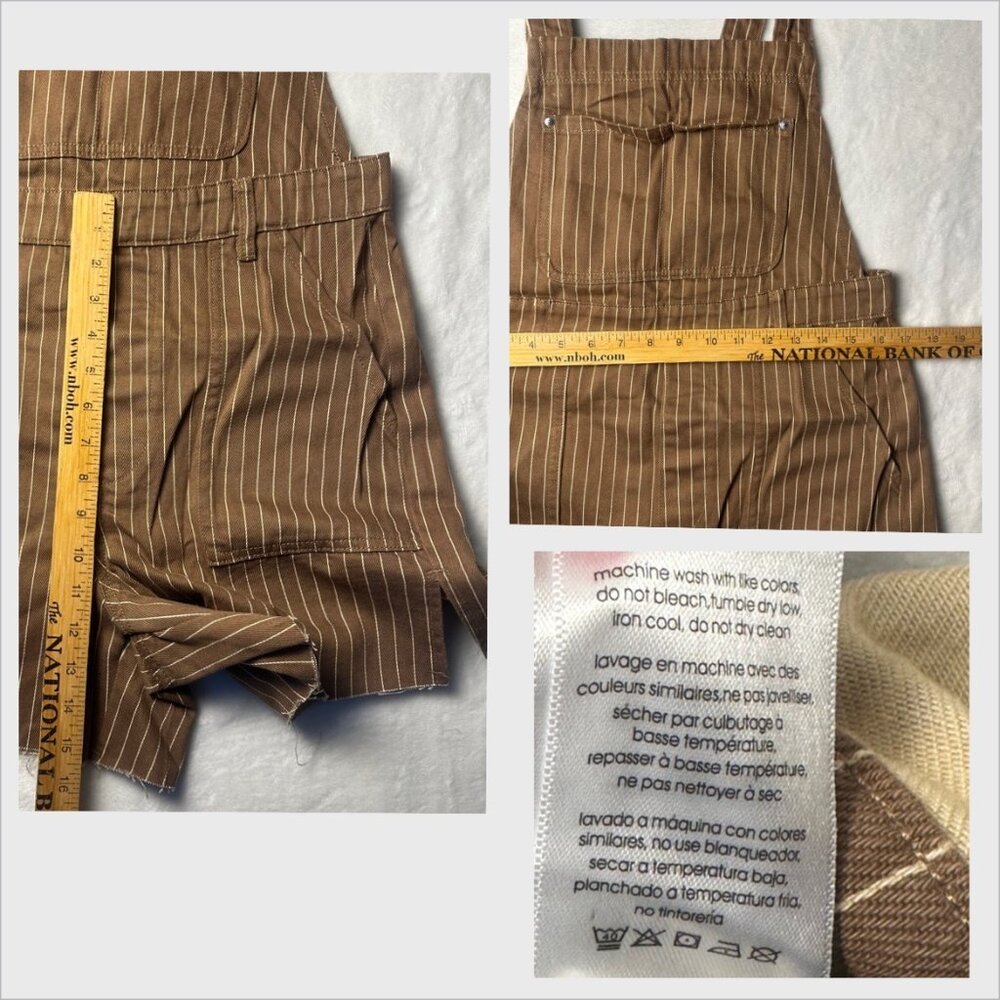 WeWoreWhat Brown Pinstripe Cut-Off Overall Shorts NWT Size M - Picture 10 of 11